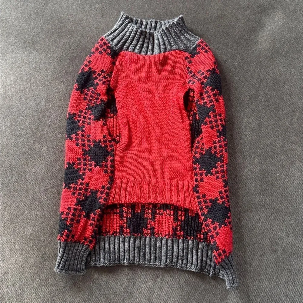 Pet Dog Cat Sweater Buffalo Plaid Red and Black Size S NEW